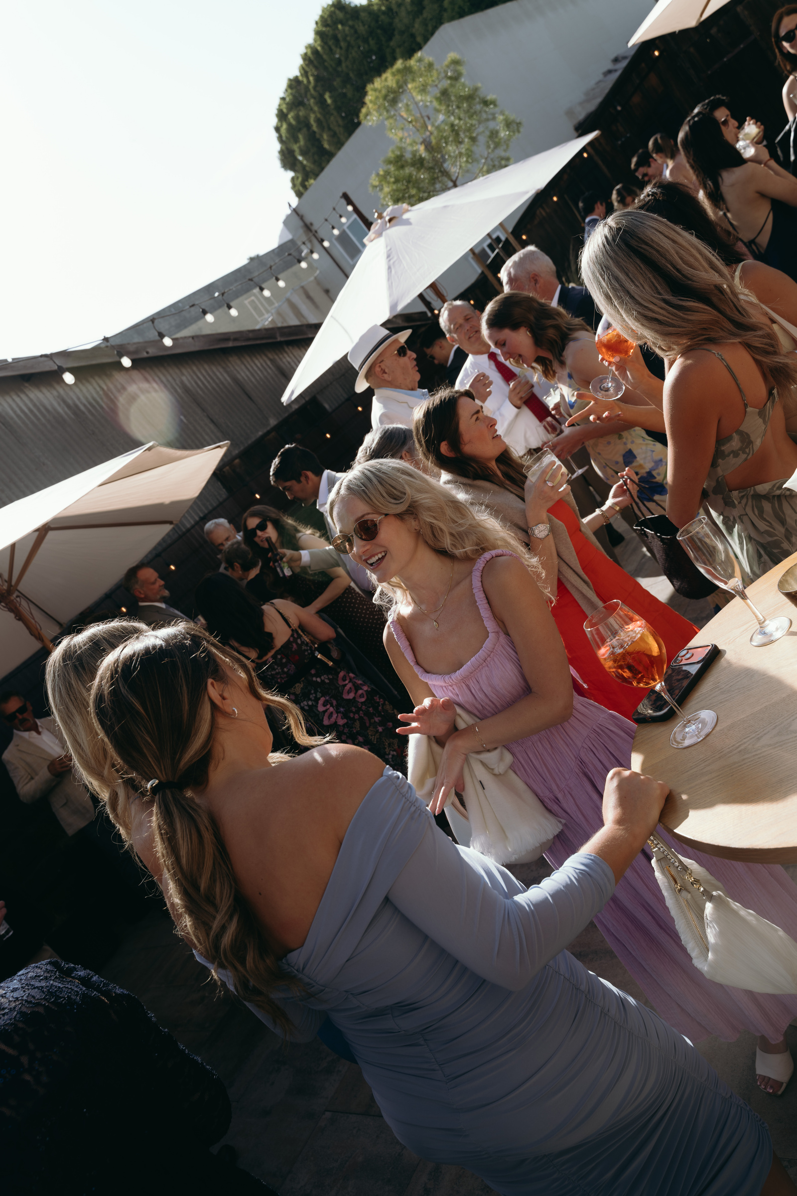 Wedding guests raising a toast