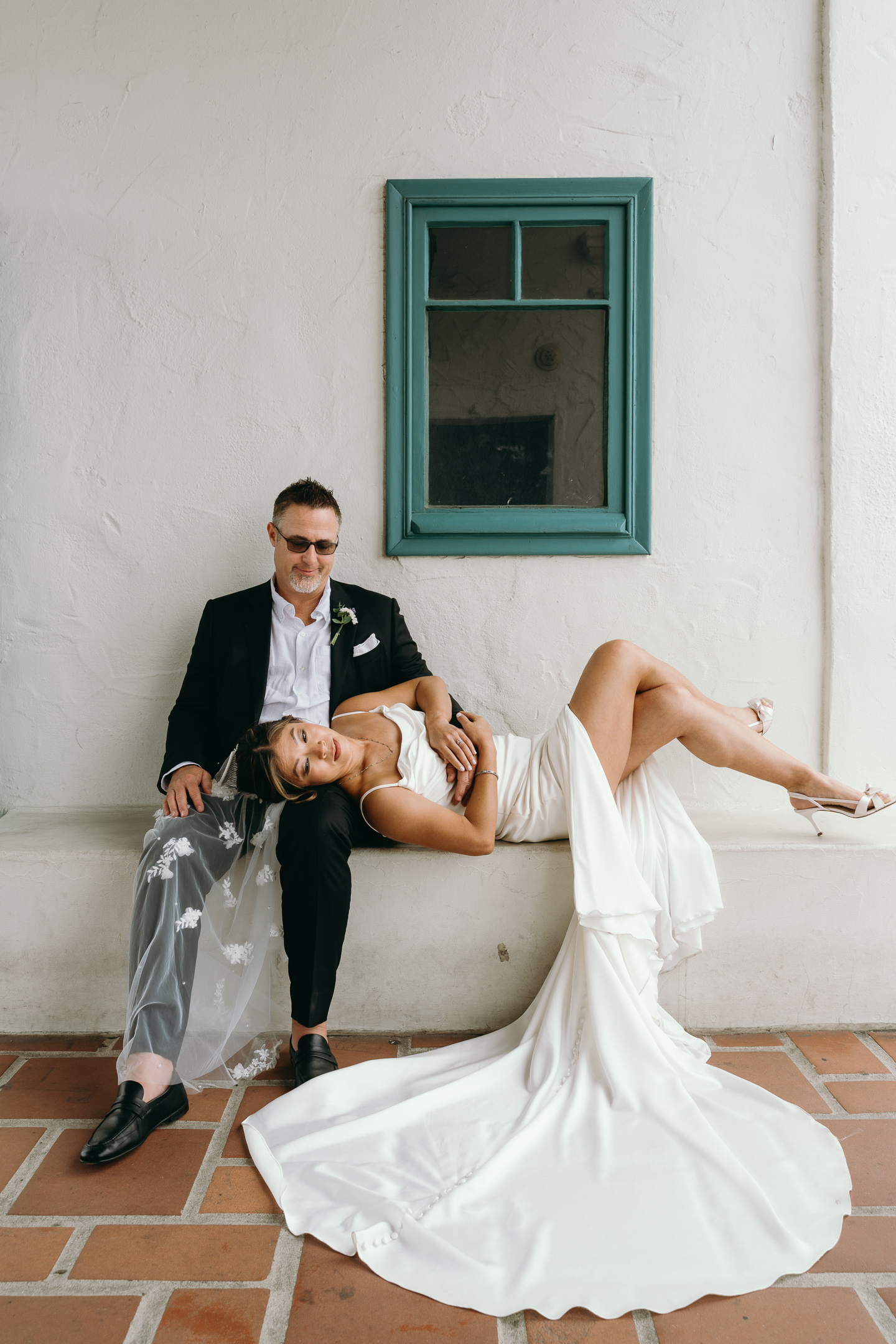 A relaxed wedding portrait at the courthouse