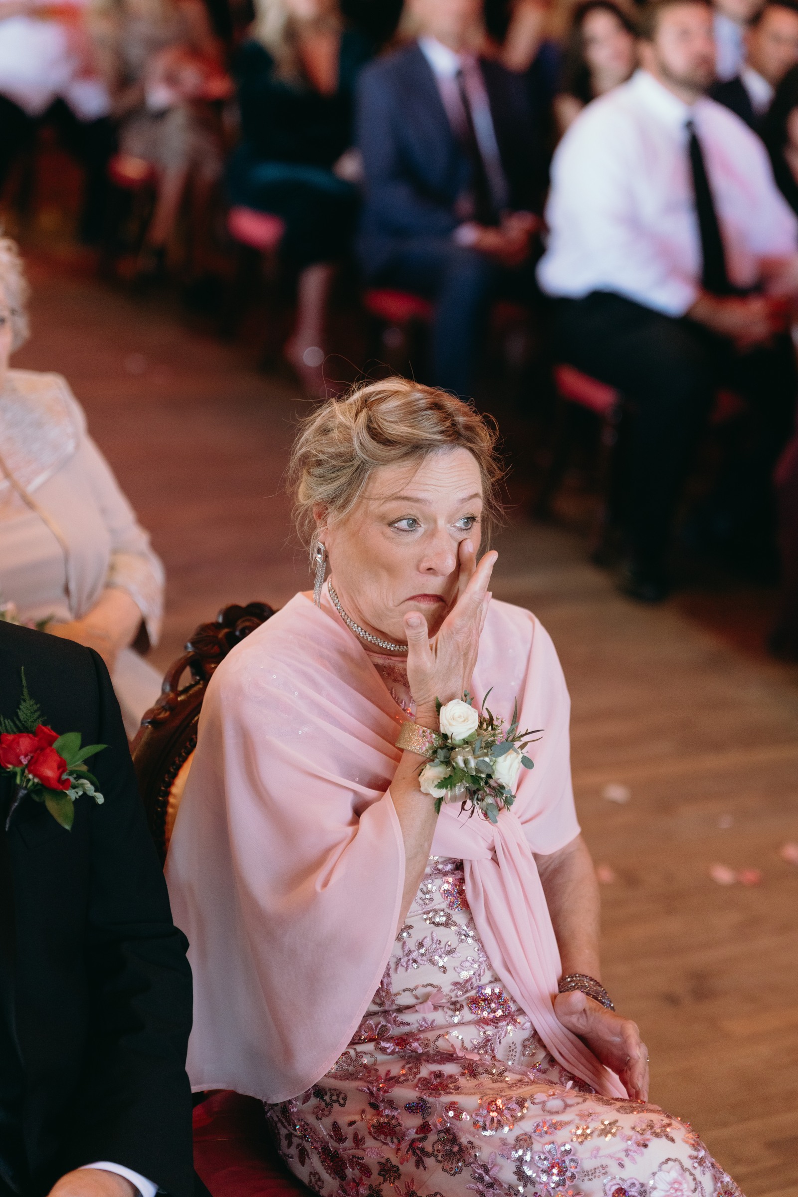 An emotional guest during the wedding ceremony